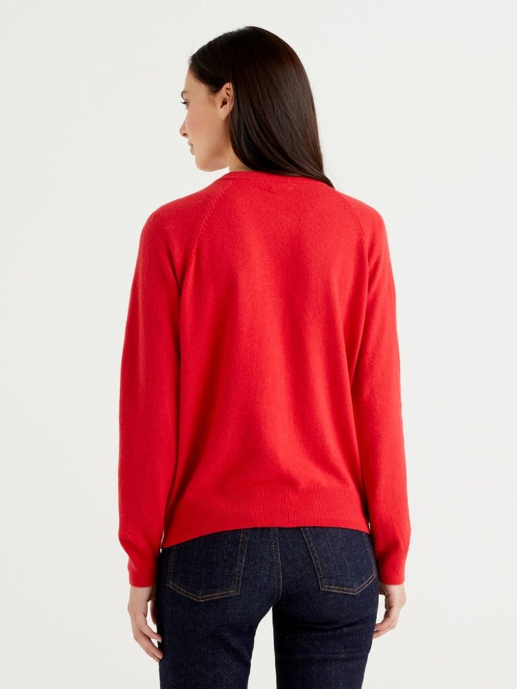 Benetton Wol Blend Cardigan Dames Rood | BE151039