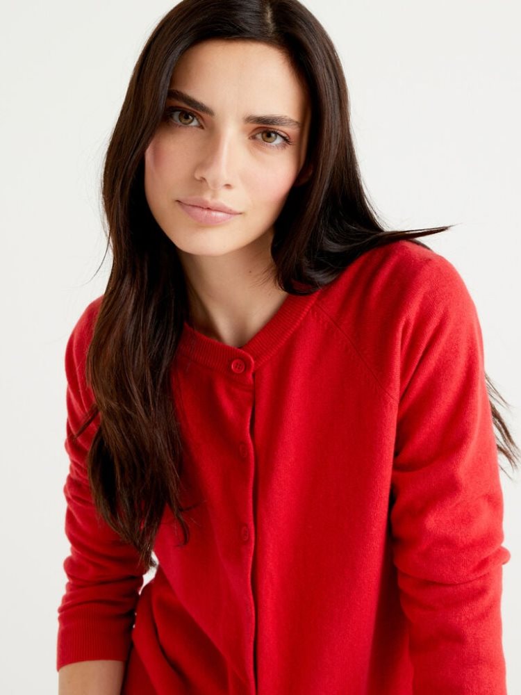 Benetton Wol Blend Cardigan Dames Rood | BE151039