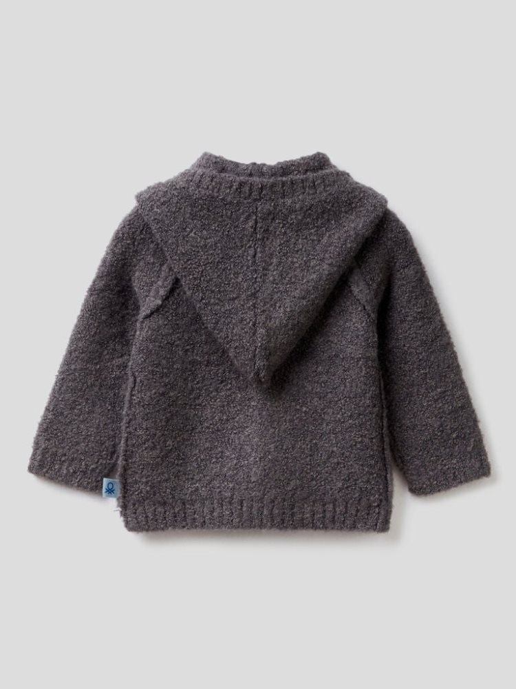 Benetton Wol Blend Hood Cardigan Kinderen Donkergrijs | BE032109