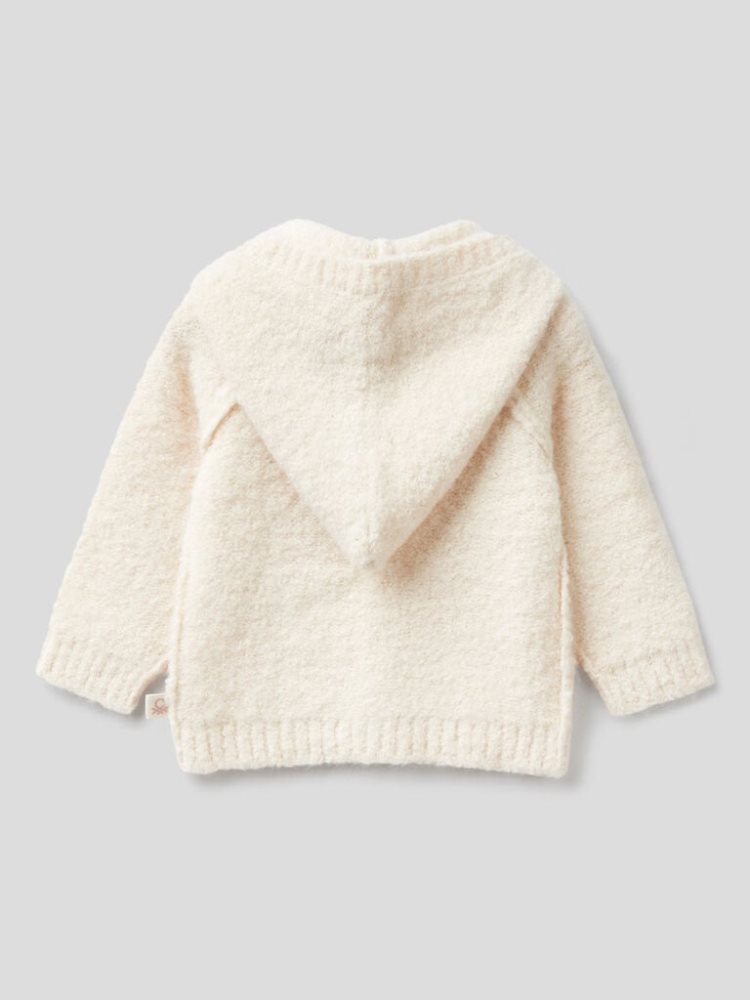 Benetton Wol Blend Hood Cardigan Kinderen Wit | BE940531