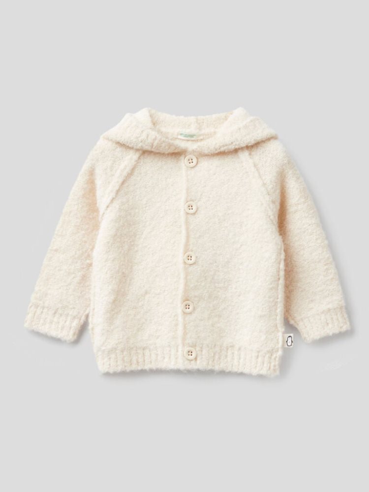 Benetton Wol Blend Hood Cardigan Kinderen Wit | BE940531