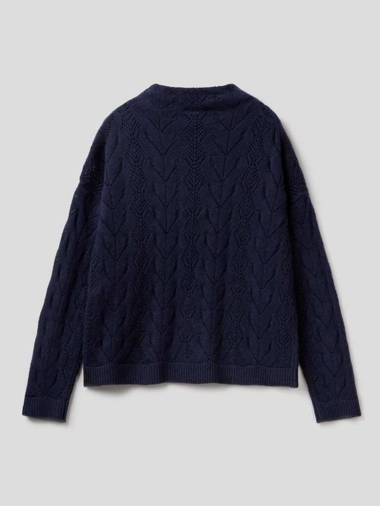 Benetton Wol Blend Kanten High Neck Sweaters Dames Donkerblauw | BE653473