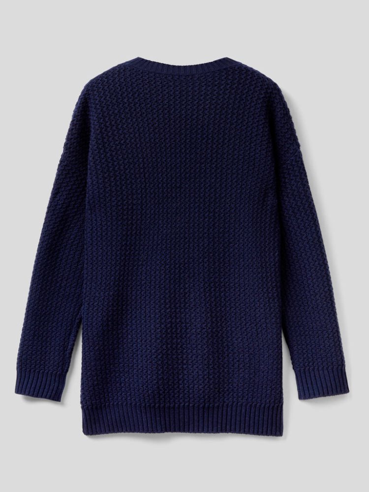 Benetton Wol Blend Slits Crew Neck Sweaters Dames Donkerblauw | BE626892