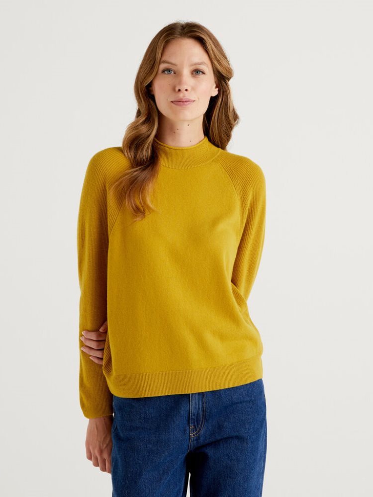 Benetton Wol Blend Turtleneck High Neck Sweaters Dames Geel | BE110287