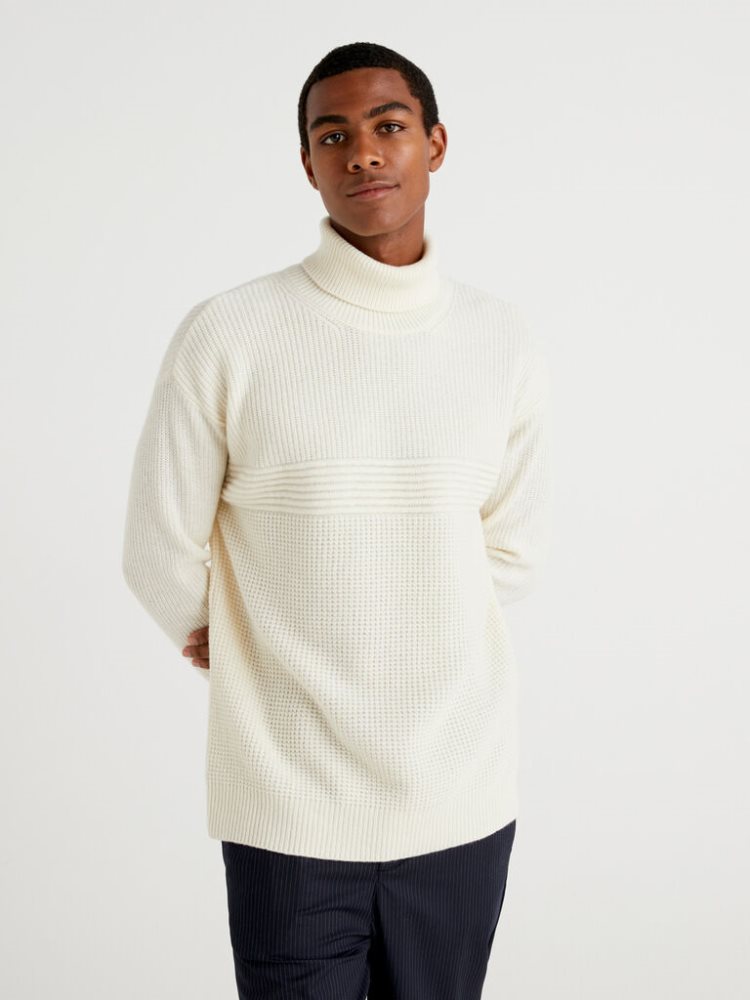 Benetton Wol Blend Turtleneck High Neck Sweaters Heren Wit | BE387063