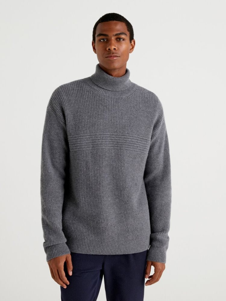 Benetton Wol Blend Turtleneck High Neck Sweaters Heren Donkergrijs | BE396282