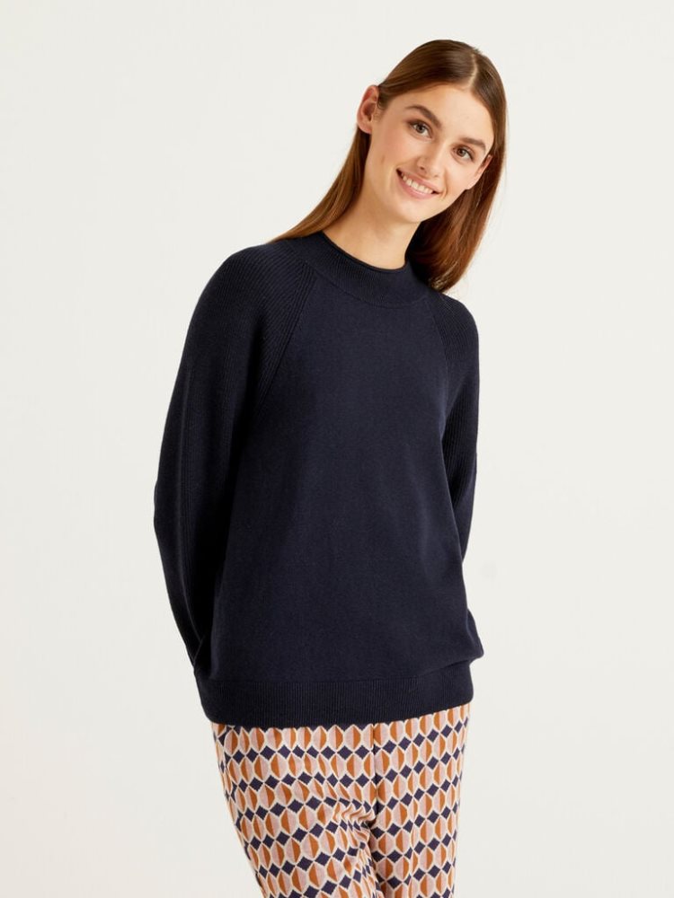 Benetton Wol Blend Turtleneck High Neck Sweaters Dames Donkerblauw | BE429169