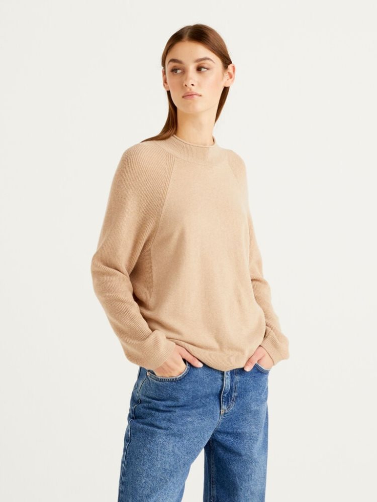 Benetton Wol Blend Turtleneck High Neck Sweaters Dames Beige | BE528080