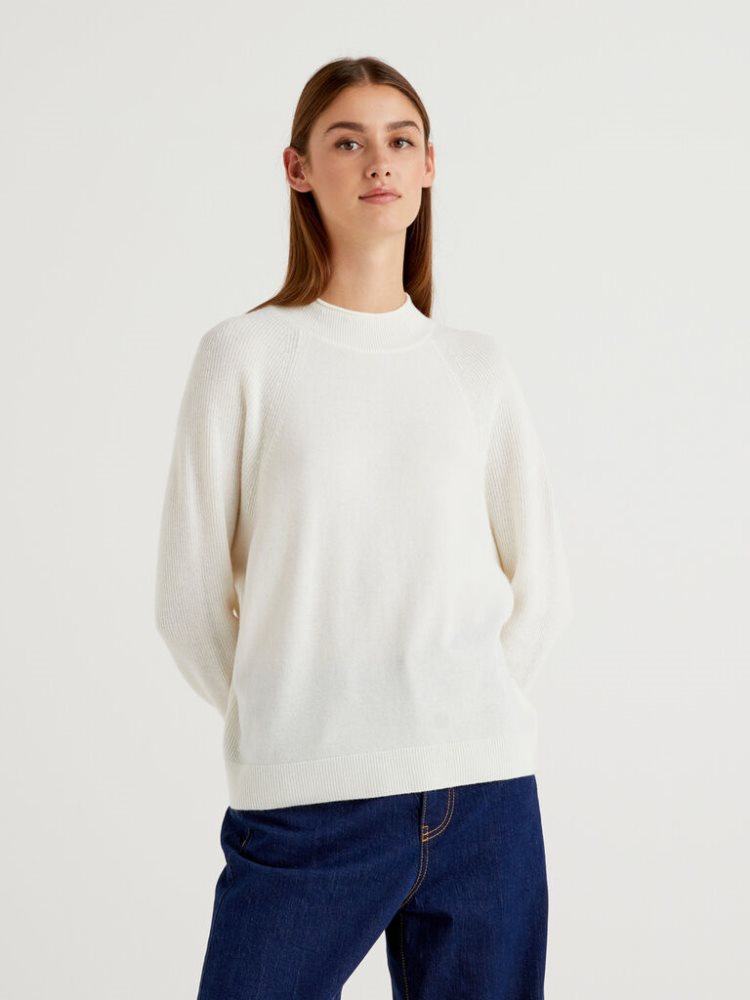 Benetton Wol Blend Turtleneck High Neck Sweaters Dames Wit | BE562012