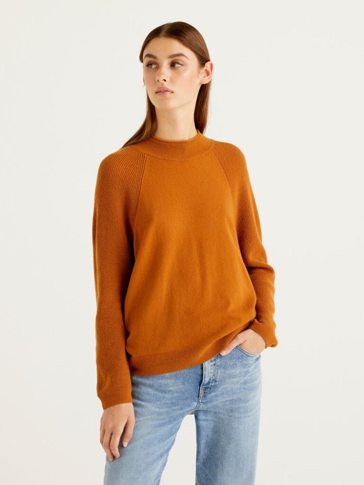 Benetton Wol Blend Turtleneck High Neck Sweaters Dames Oranje | BE825138