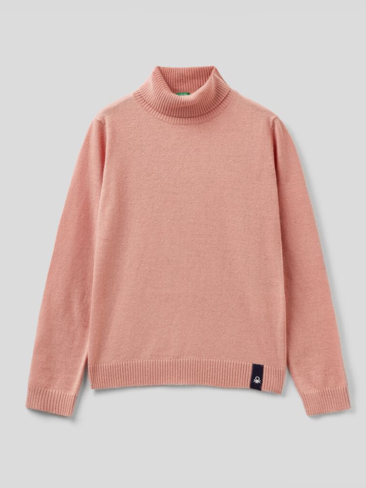 Benetton Wol Blend Turtleneck Truien Kinderen Roze | BE170527