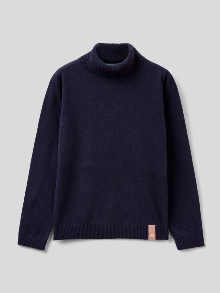 Benetton Wol Blend Turtleneck Truien Kinderen Donkerblauw | BE419893