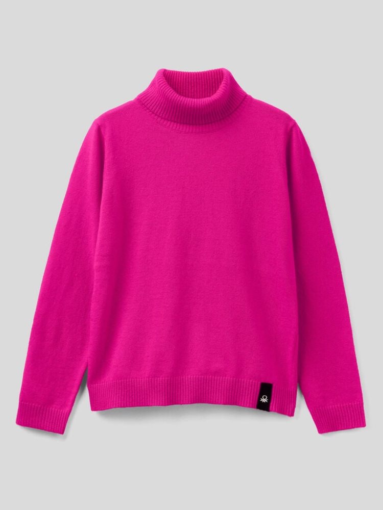 Benetton Wol Blend Turtleneck Truien Kinderen Fuchsie | BE894838