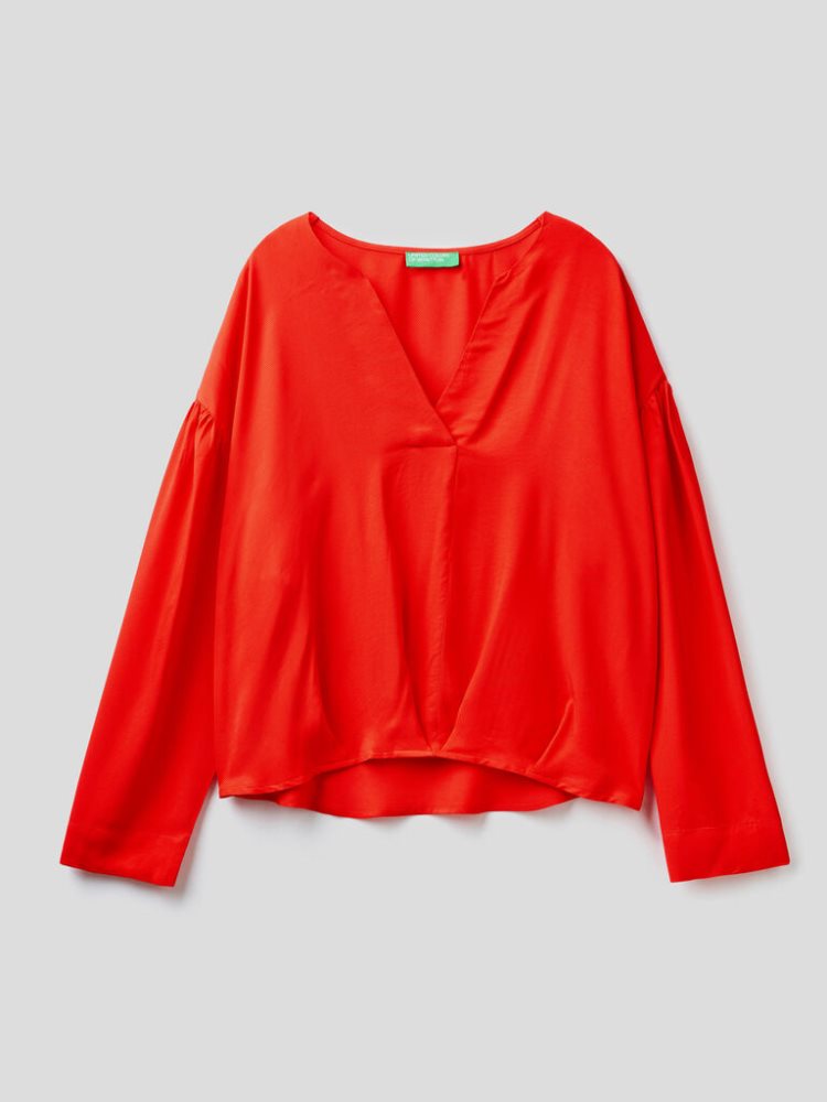 Benetton Wrinkled Look Blouse Dames Rood | BE258662