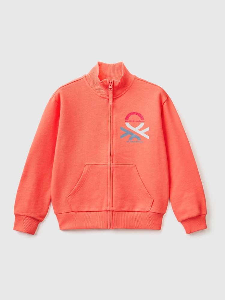 Benetton Zip And Collar Sweatshirt Kinderen Oranje Koraal | BE002246