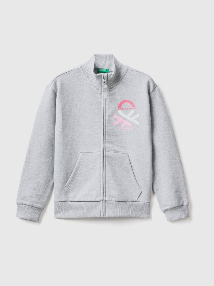 Benetton Zip And Collar Sweatshirt Kinderen Lichtgrijs | BE095850