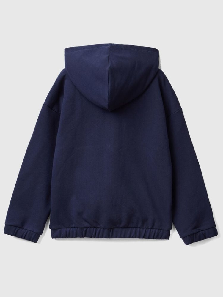 Benetton Zip And Embroidered Logo Hoodie Kinderen Donkerblauw | BE023733