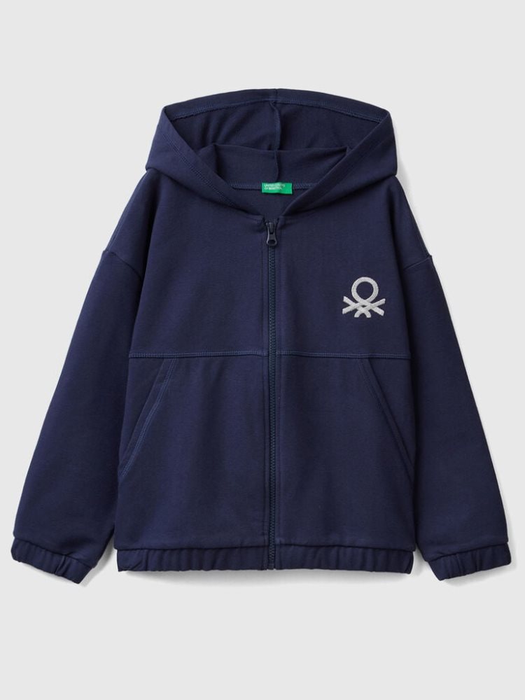 Benetton Zip And Embroidered Logo Hoodie Kinderen Donkerblauw | BE023733