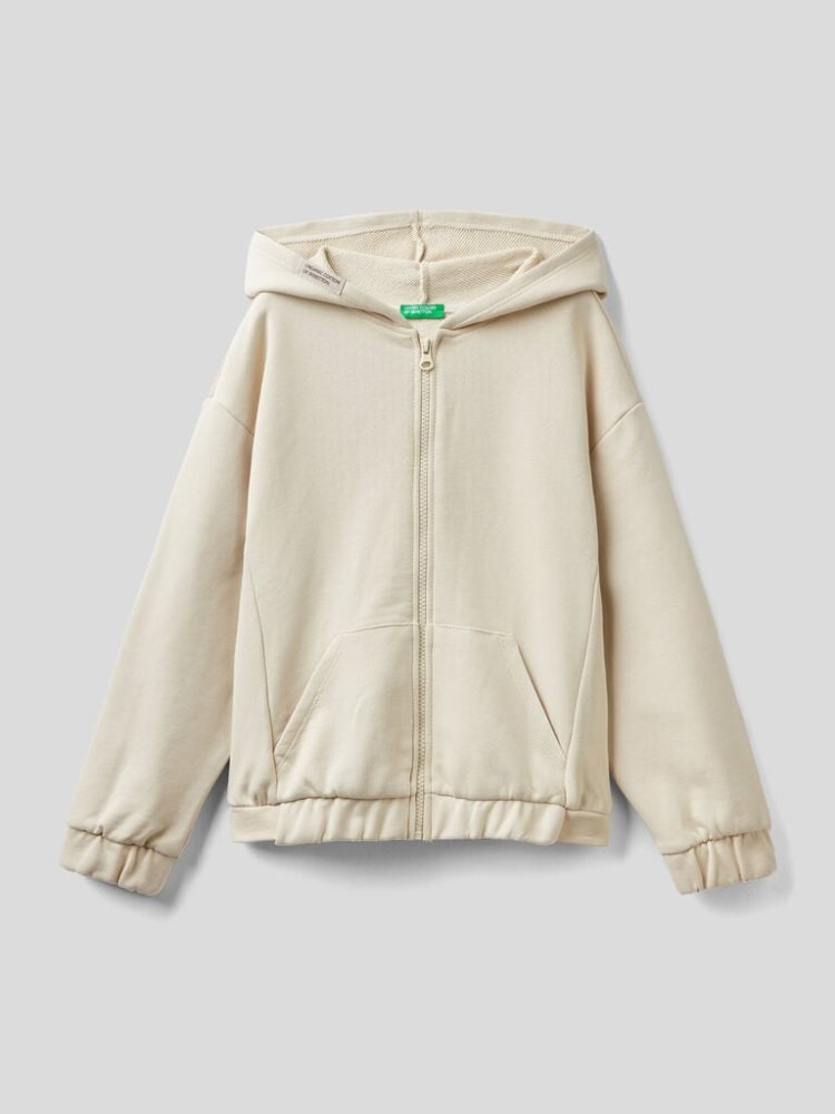 Benetton Zip Organic Katoenen Hoodie Kinderen Wit | BE268165