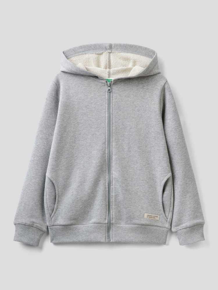 Benetton Zip Organic Katoenen Hoodie Kinderen Grijs | BE319511