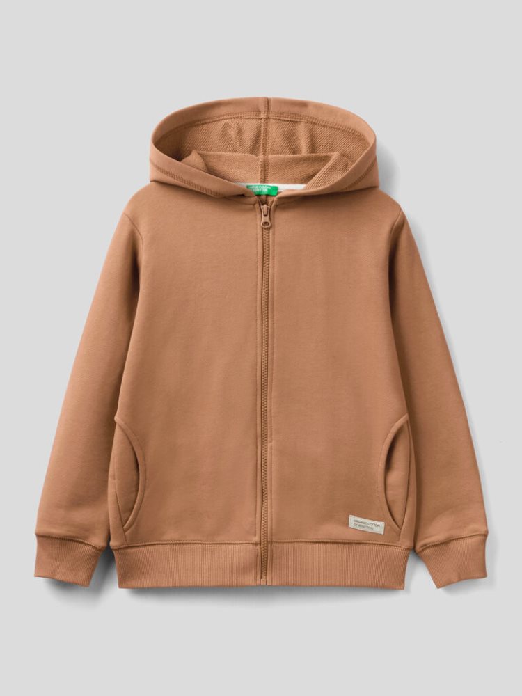 Benetton Zip Organic Katoenen Hoodie Kinderen Beige | BE586772