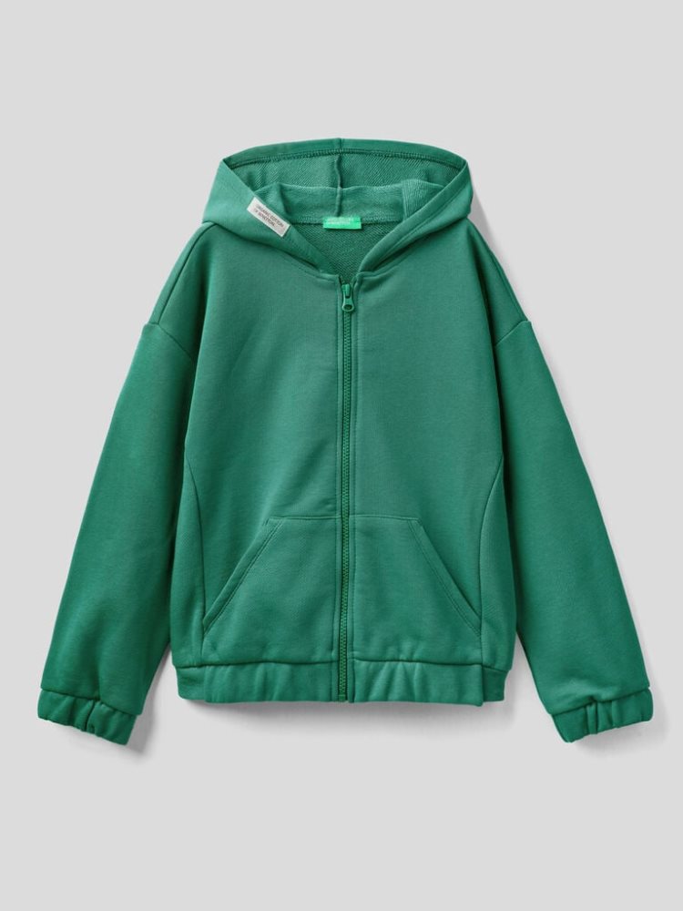 Benetton Zip Organic Katoenen Hoodie Kinderen Groen | BE623793