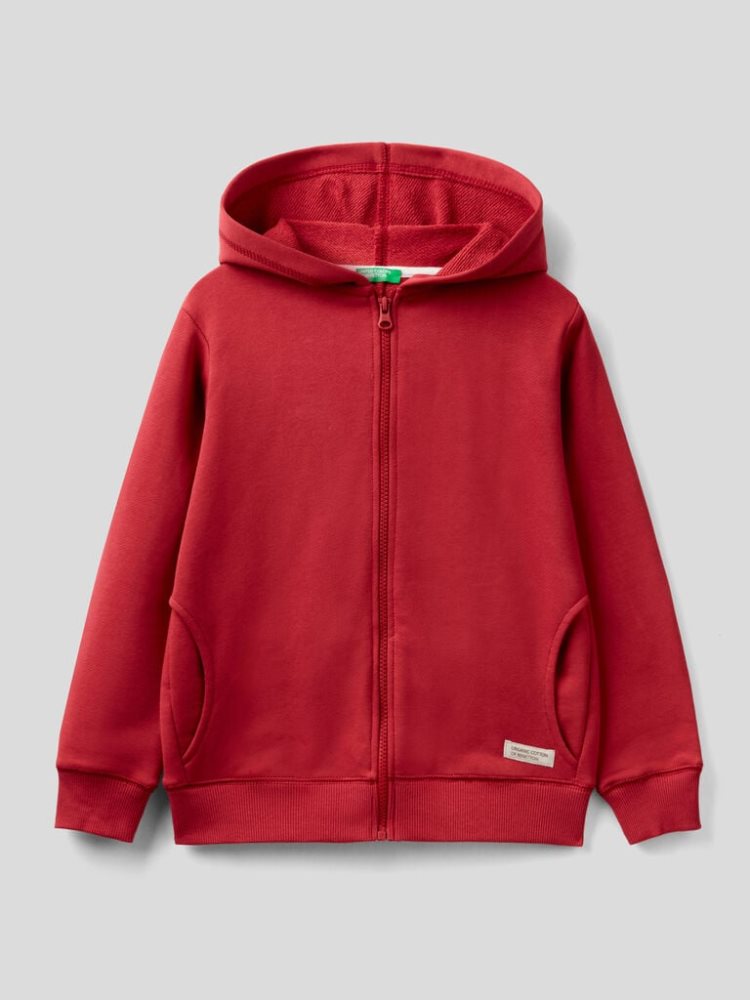 Benetton Zip Organic Katoenen Hoodie Kinderen Rood | BE827133