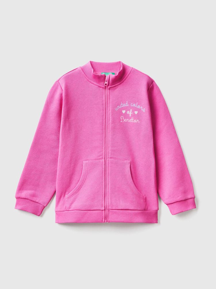 Benetton Zip Organic Katoenen Sweatshirt Kinderen Fuchsie | BE398259