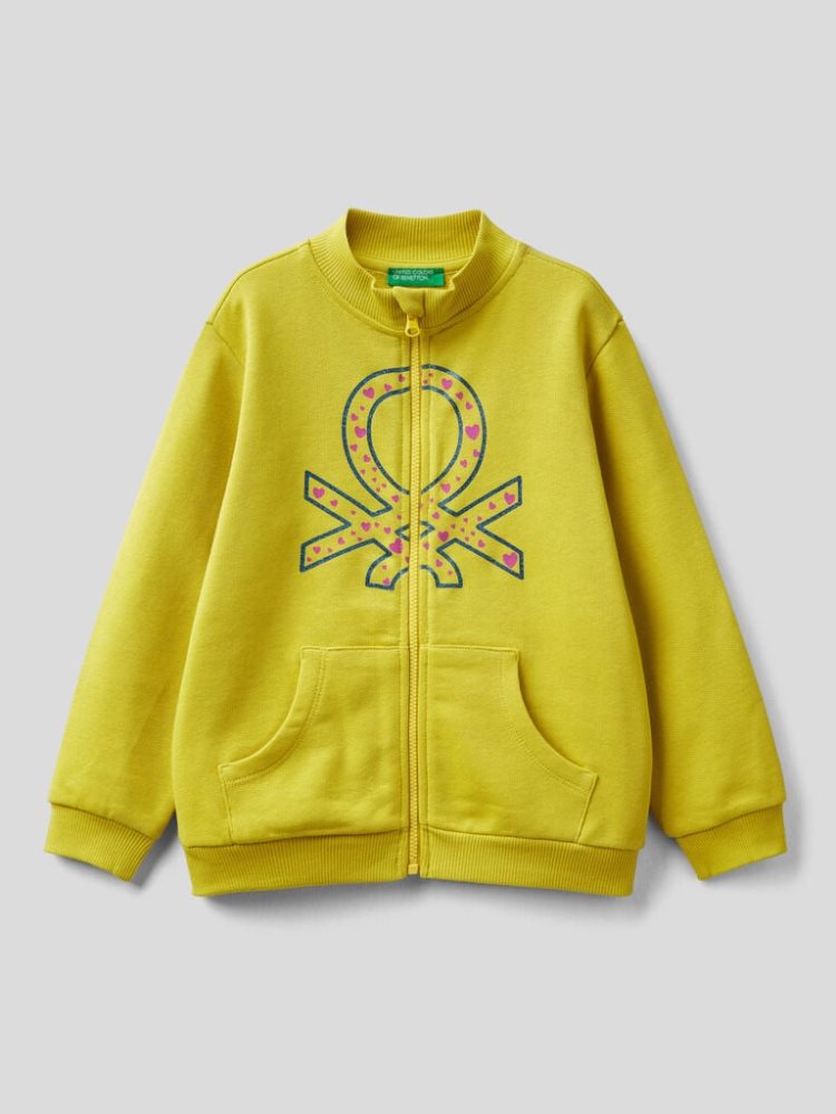 Benetton Zip Organic Katoenen Sweatshirt Kinderen Geel | BE466633