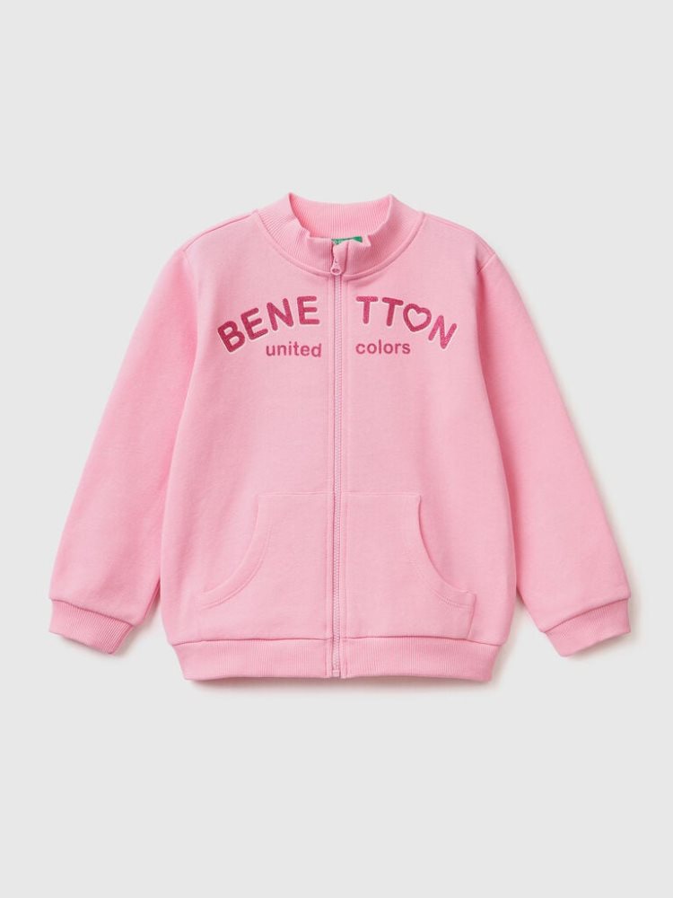 Benetton Zip Organic Katoenen Sweatshirt Kinderen Roze | BE504299