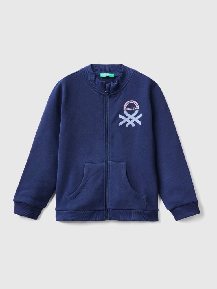 Benetton Zip Organic Katoenen Sweatshirt Kinderen Donkerblauw | BE552484