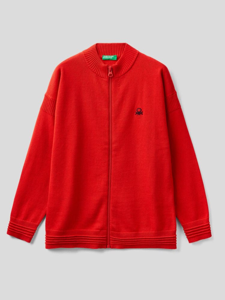 Benetton Zip-up 100% Katoenen Cardigan Kinderen Rood | BE597536