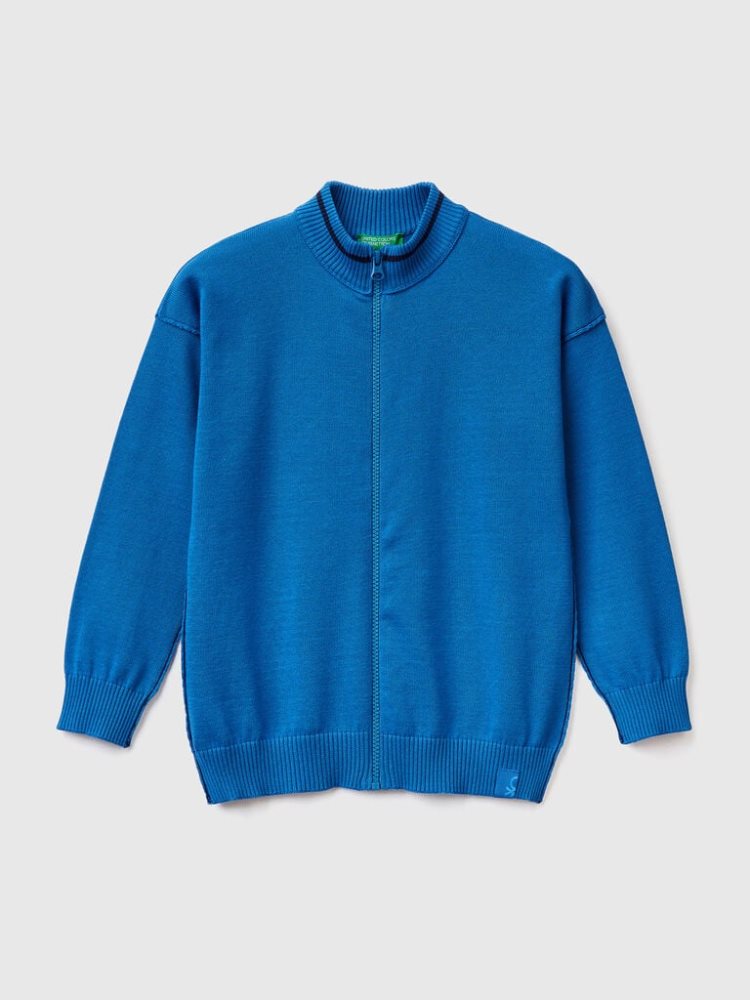 Benetton Zip-up Katoenen Cardigan Kinderen Blauw | BE514806