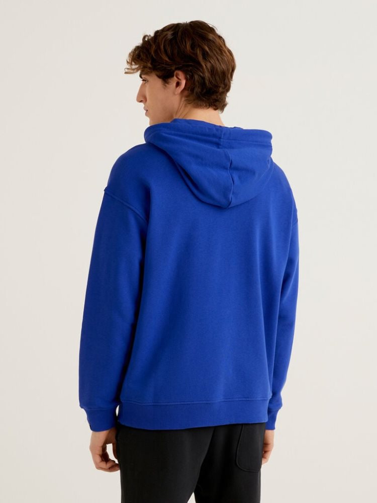 Benetton Zip-up Katoenen Hoodie Heren Blauw | BE600357