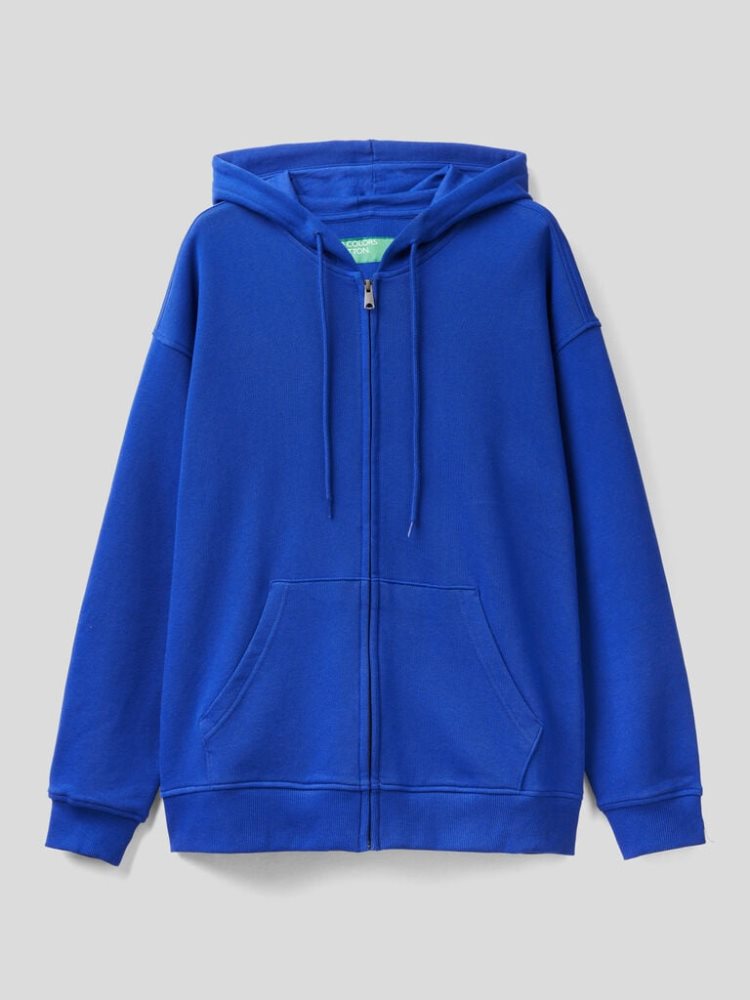 Benetton Zip-up Katoenen Hoodie Heren Blauw | BE600357