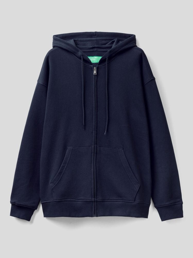 Benetton Zip-up Katoenen Hoodie Heren Donkerblauw | BE277333