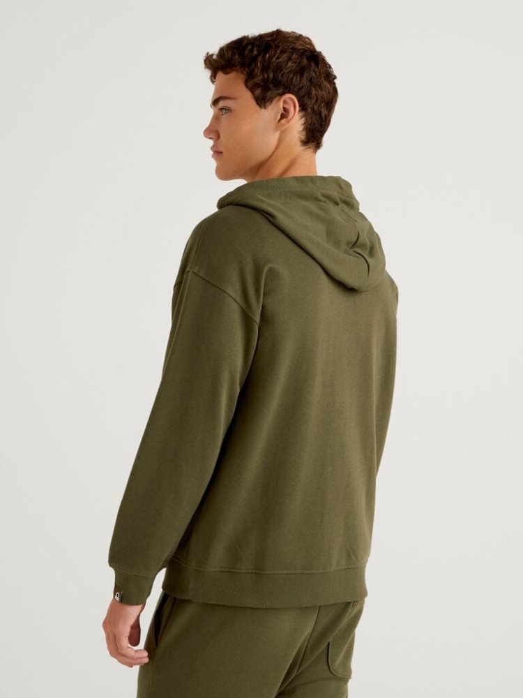 Benetton Zip-up Katoenen Hoodie Heren Groen | BE350309