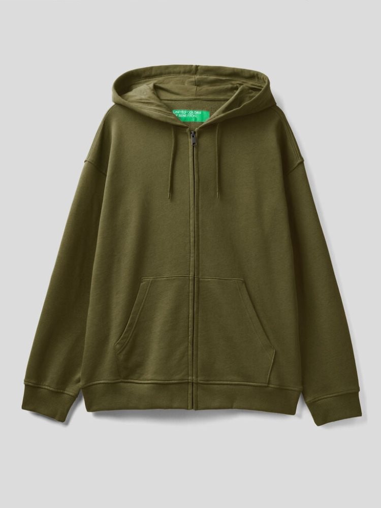 Benetton Zip-up Katoenen Hoodie Heren Groen | BE350309