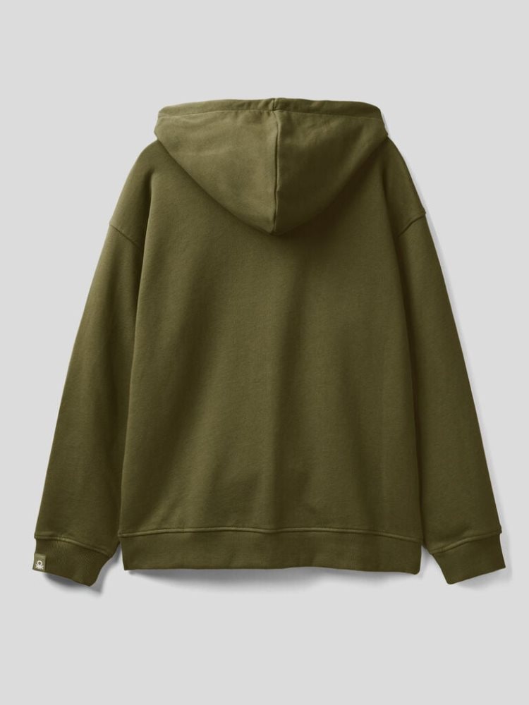 Benetton Zip-up Katoenen Hoodie Heren Groen | BE350309