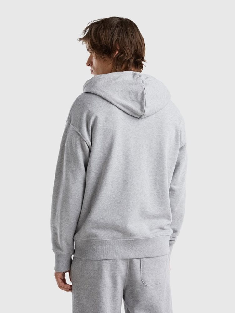 Benetton Zip-up Katoenen Hoodie Heren Lichtgrijs | BE450681