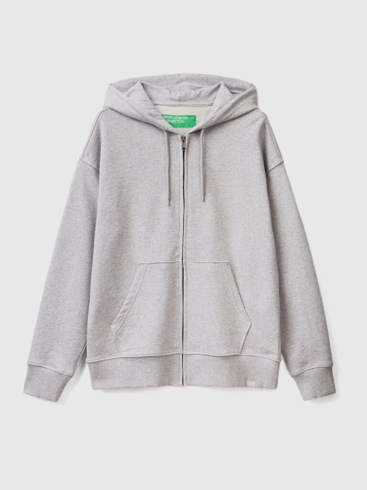 Benetton Zip-up Katoenen Hoodie Heren Lichtgrijs | BE450681