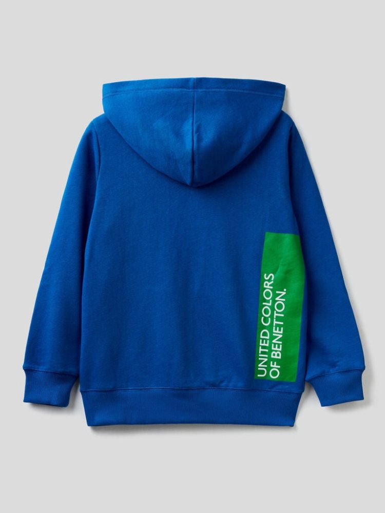 Benetton Zip-up Logo Print Hoodie Kinderen Blauw | BE121717