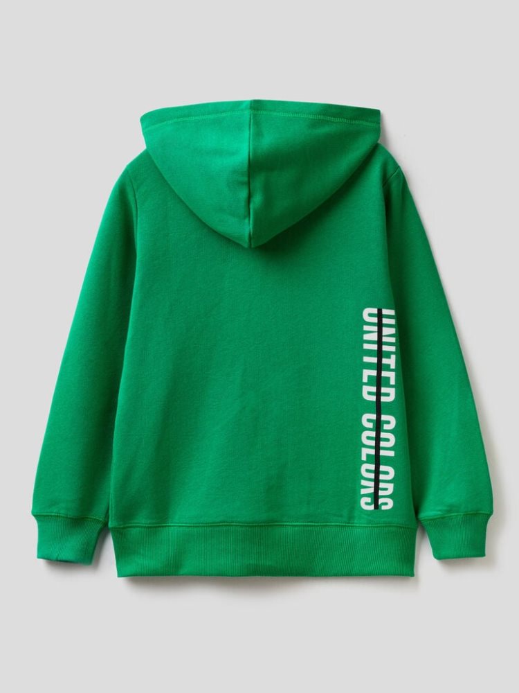 Benetton Zip-up Logo Print Hoodie Kinderen Groen | BE190774