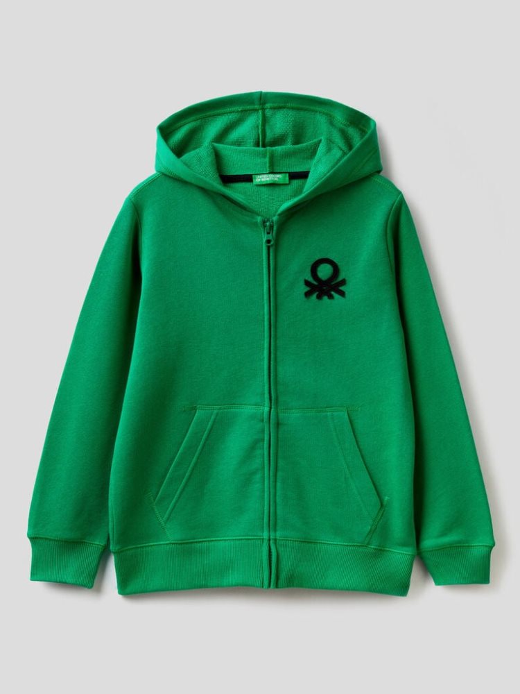 Benetton Zip-up Logo Print Hoodie Kinderen Groen | BE190774