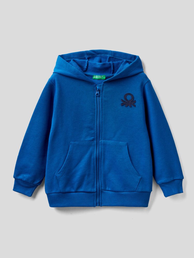 Benetton Zip-up Organic Katoenen Hoodie Kinderen Blauw | BE015196