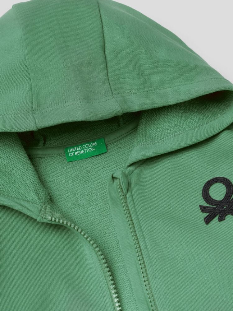 Benetton Zip-up Organic Katoenen Hoodie Kinderen Lichtgroen | BE454692