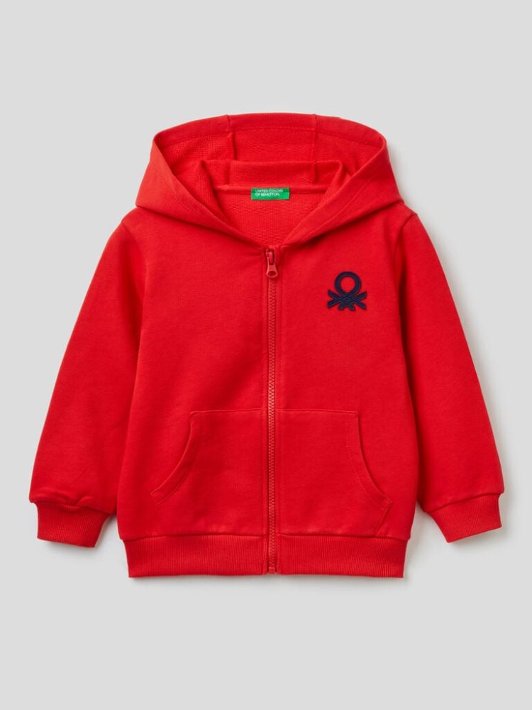 Benetton Zip-up Organic Katoenen Hoodie Kinderen Rood | BE515888