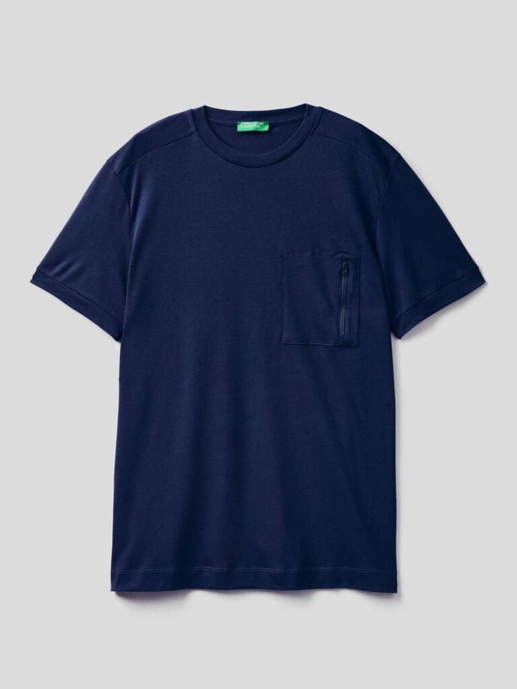 Benetton Zipped Pocket Short Sleeve T-shirts Heren Donkerblauw | BE749614