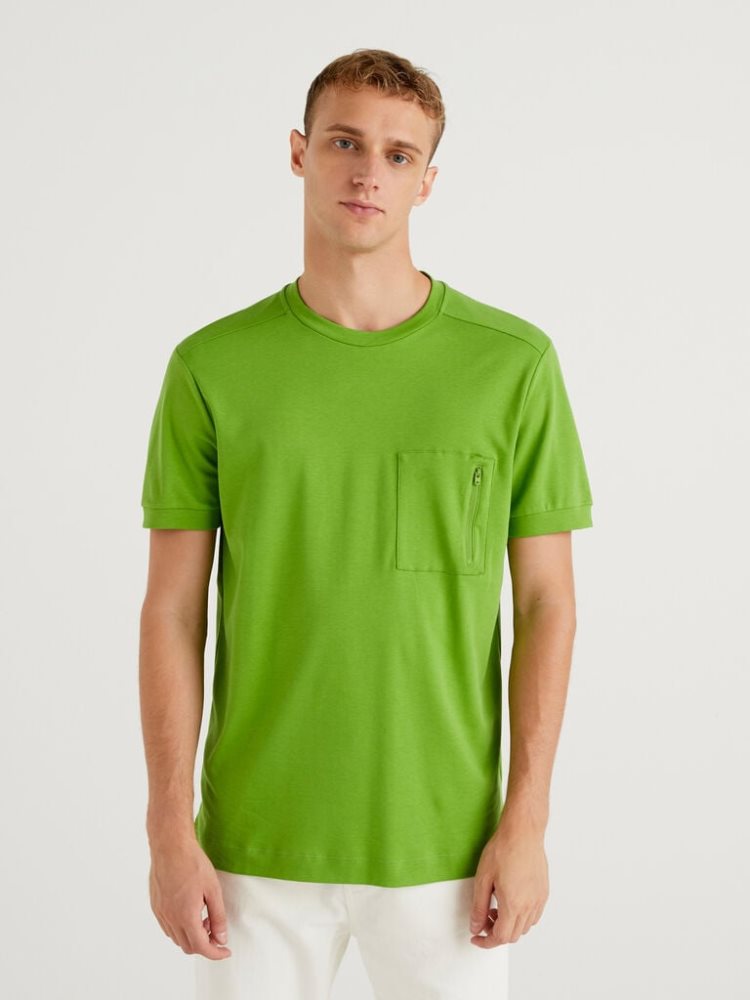 Benetton Zipped Pocket Short Sleeve T-shirts Heren Lichtgroen | BE984459